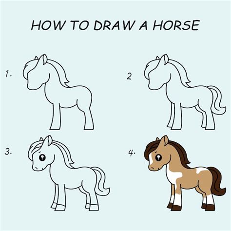 Premium Vector | Step by step to draw a horse. drawing tutorial a horse. drawing lesson for children