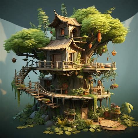 Premium AI Image | A low poly treehouse hidden in the jungle