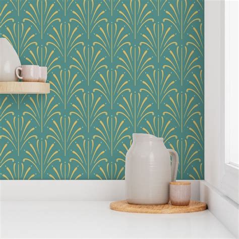 Art Nouveau Fans | Medium Cool Green Wallpaper | Spoonflower