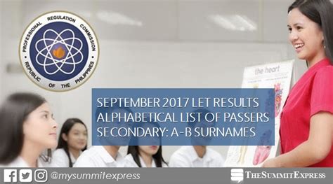 LET Result: A-B Passers Secondary September 2017 | The Summit Express