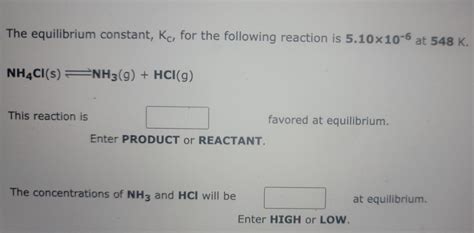 Solved The equilibrium constant, Kc, for the following | Chegg.com