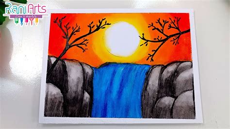 Cómo dibujar una CASCADA con óleo pastel - dibujos de paisajes fáciles