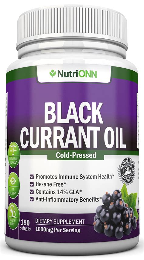 Black Currant Oil - 1000 Mg - 180 Softgels - Cold-Pressed Pure Black ...