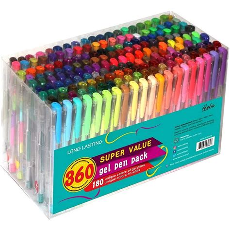 Feela 360 Colors Gel Pens Set 180 Unique Pen Plus 180 Refills for Adult ...