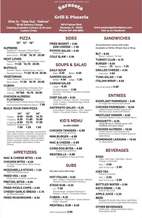 Online Menu of sarasota grill & pizzeria Restaurant, Sarasota, Florida, 34232 - Zmenu