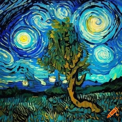 Painting of a deciduous tree forest under starry skies on Craiyon
