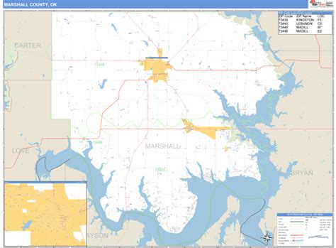 Marshall County, Oklahoma Zip Code Wall Map | Maps.com.com