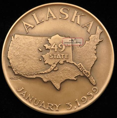 Alaska 1959 Official Statehood Medal 49th State Medallic Art Company Bronze