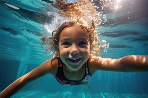 Premium Photo | Caucasian Girl Underwater Swimming Young Child Exercising and Learning Swimming ...