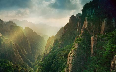 Wallpaper : sunlight, landscape, forest, mountains, China, nature, clouds, morning, mist, cliff ...