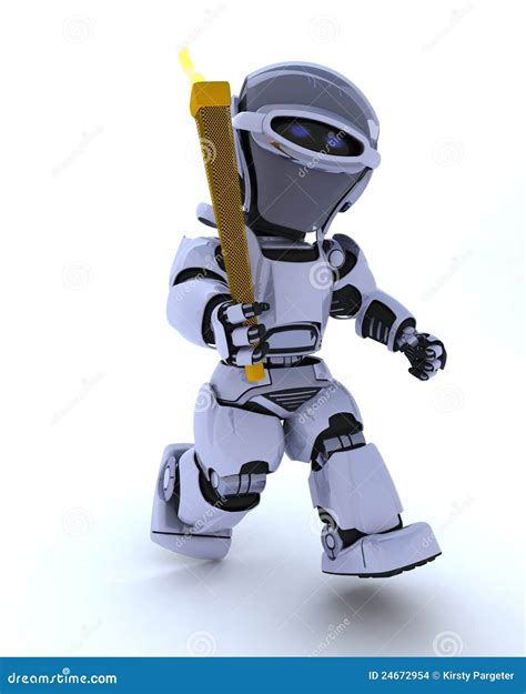 Robot Running with Olympic Torch Stock Illustration - Illustration of chrome, torch: 24672954