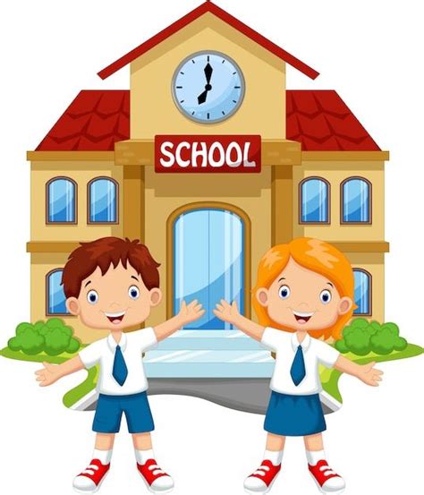 Premium Vector | School children in front of the school building | Kids ...