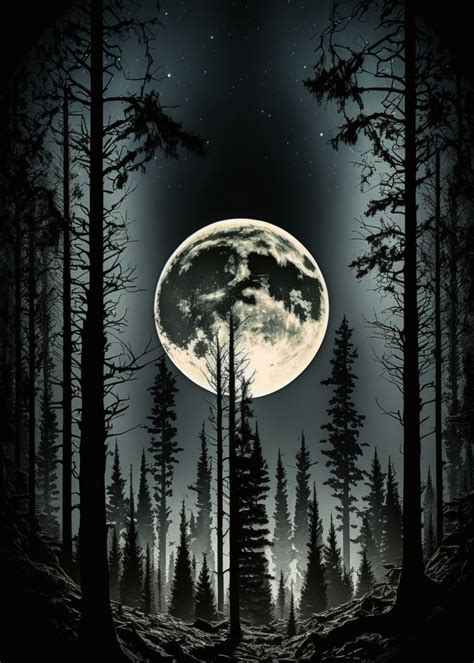 'Full moon forest art' Poster, picture, metal print, paint by Ionut ...