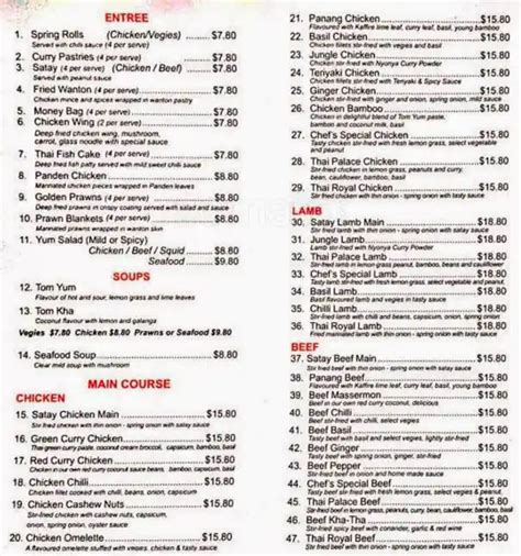 Thai Royal Palace Menu, Menu for Thai Royal Palace, Innaloo, Perth - Urbanspoon/Zomato