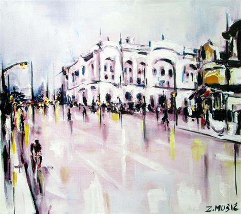 City street scene Painting by Zlatko Music - Fine Art America