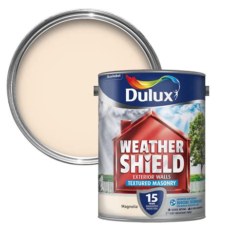 Dulux Weathershield Magnolia Textured Masonry paint 5L | Departments ...