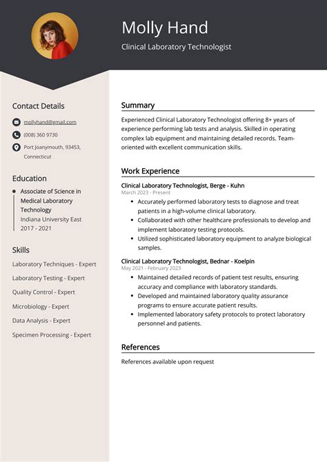 Clinical Laboratory Technologist CV Example for 2023 (Skills & Templates)