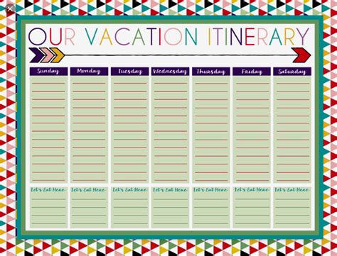 Printable Family Vacation Itinerary Template