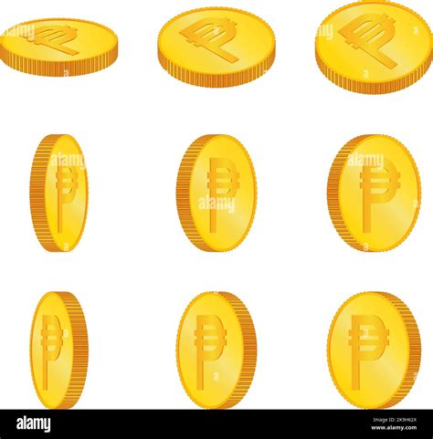 Peso. 3D isometric Physical coins. Currency. Golden coins with Peso symbol isolated on black ...