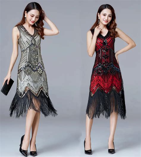 Women 1920 s Vintage Great Gatsby Dress Sequins Dress V Neck Tassels Bodycon Beaded Ballroom ...