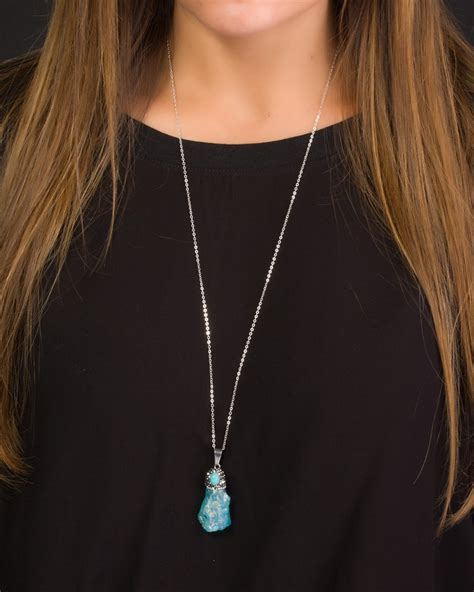 Long Turquoise Necklace - Raw Stone Necklace - Long Necklace