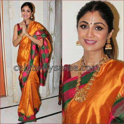 Shilpa Shetty Mustard Silk Saree - Saree Blouse Patterns