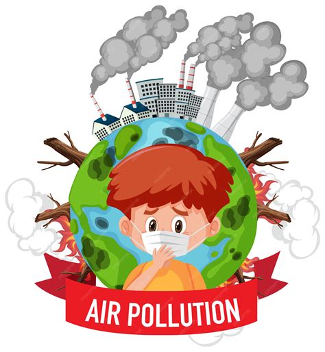 Premium Vector | Poster design for stop pollution with boy wearing mask