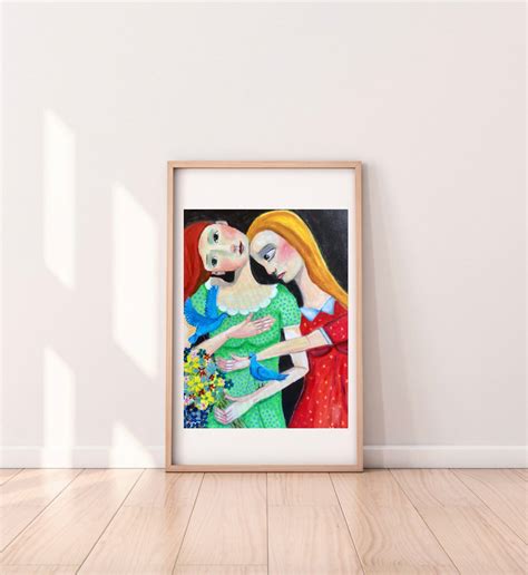 Art Print Women Supporting Women With Blue Birds Women - Etsy