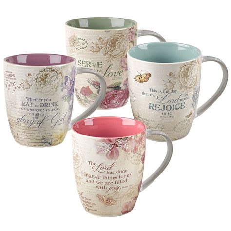Christian Art Gifts Ceramic Coffee/Tea Mug Set for Women | Vintage Botanic Floral Inspirations ...