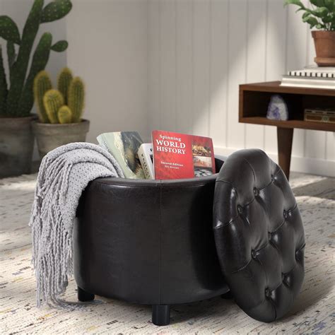 MF Studio Round Tufted Storage Ottoman Upholstered Foot Rest Stool with ...