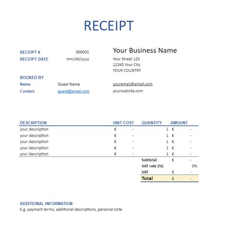 Hotel Receipt Template | Print, Save or PDF