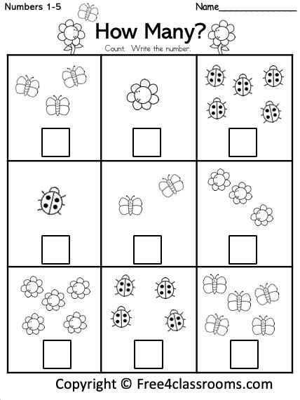 Free Spring Math - Number Counting Worksheet 1 to 5 - Free Worksheets ...