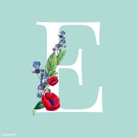 Floral capital letter E alphabet vector | free image by rawpixel.com / Minty J Alphabet ...