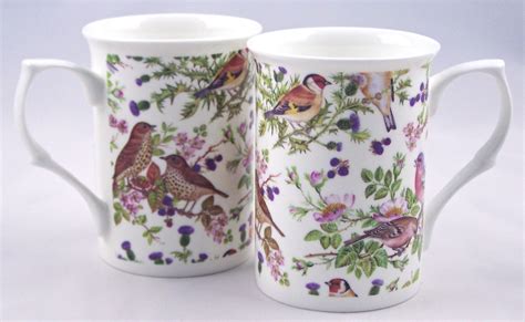 Pair Fine English Bone China Coffee Mugs - Wild Bird Chintz by ... | Fi̇ncan