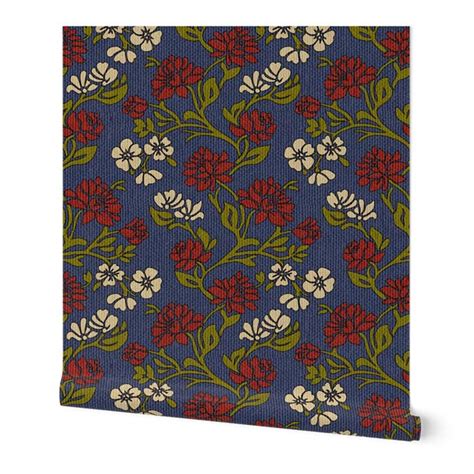 Vintage floral textured navy blue Victorian Peel & Stick Wallpaper ...