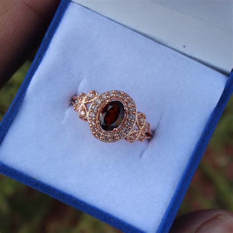 Garnet Ring Rose Gold Ring / 5X7 Mm Oval Cut Crystal Ring / - Etsy