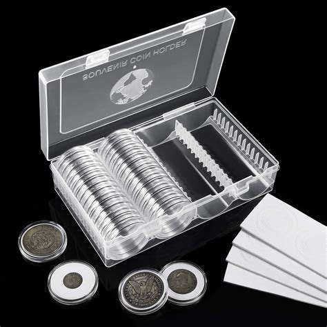 MUDOR 46mm Coin Holder, 60 Pieces Silver Dollar Coin Capsules with Foam Gasket, Professional ...