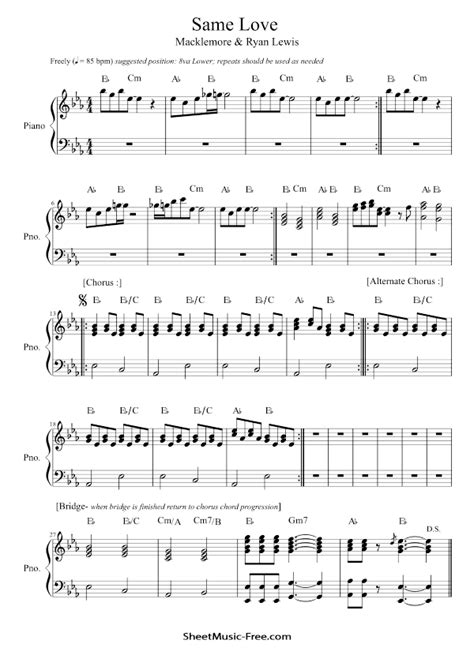 Same Love Sheet Music Macklemore & Ryan Lewis - ♪ SHEETMUSIC-FREE.COM