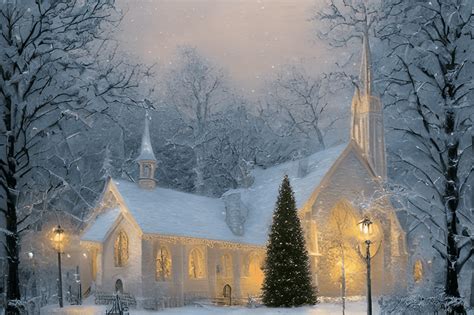 Beautiful Christmas Church in the Snow · Creative Fabrica