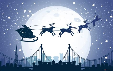 Santa flying in sleigh silhouette 8K wallpaper download