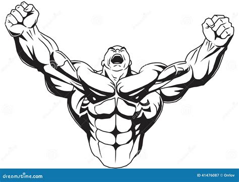 Bodybuilder Raises Muscular Arms and Screams Stock Vector ...