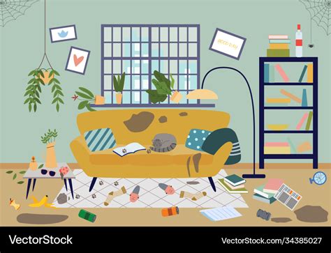 Dirty untidy living room in house a flat Vector Image