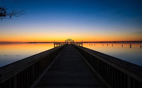 HD wallpaper: Dock Sunset Lake HD, nature | Wallpaper Flare