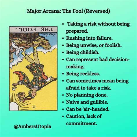 The meanings of the major arcana tarot card, The Fool, in its reversed position. Wiccan, Pagan ...