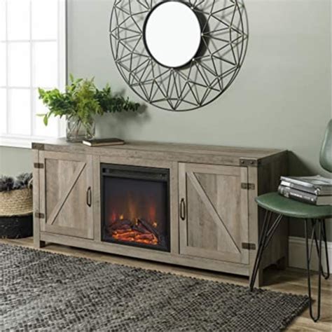 58 Wood Rustic Modern Farmhouse Fireplace TV Stand - Gray Wash, 1 - Fry ...