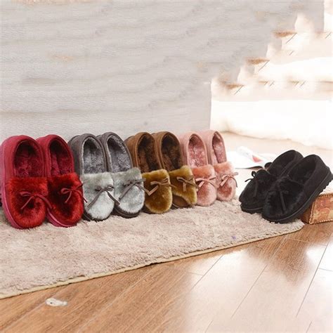 Fur Faux Suede Bowknot Warm Slip On Slippers | anniecloth