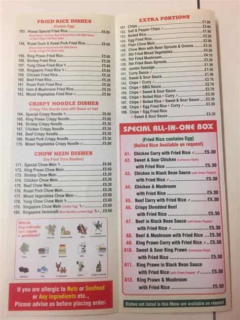 Menu at Golden Bird fast food, Blackpool