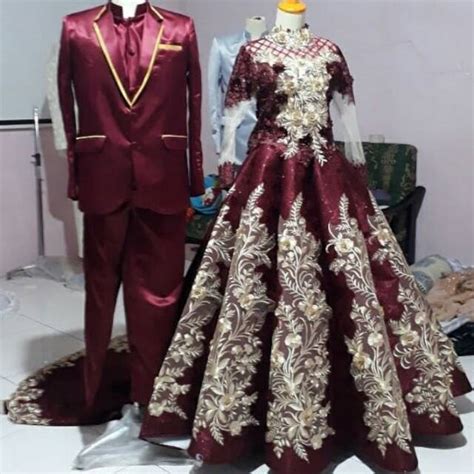 Baju Pengantin Warna Maroon Gold