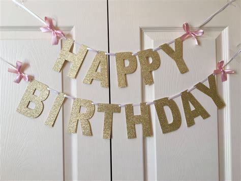 Gold Glitter Happy Birthday Banner Gold and Pink Happy - Etsy