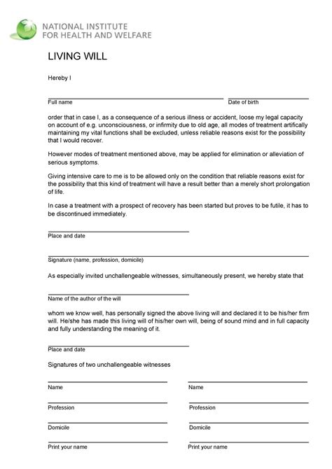 Free Printable Living Will Forms Nevada - Printable Forms Free Online